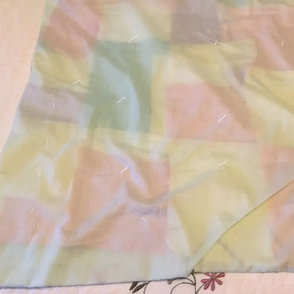 Vintage Hand Sewed Baby Patchwork Quilt‎ 70s White tacked Yellow Orange 60x39